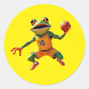 Basketball Frog large round yellow stickers