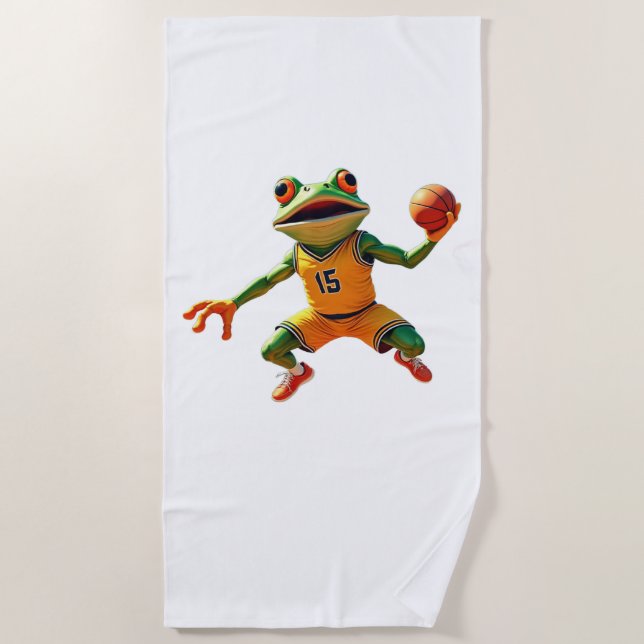 Basketball Frog white beach towel (Front)
