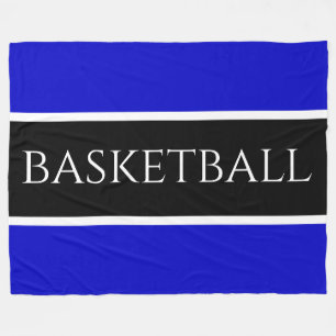 BASKETBALL Fun Athletic Blue Black White Stripes Fleece Blanket