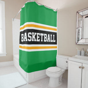 BASKETBALL Fun Green Black Yellow Racing Stripes Shower Curtain