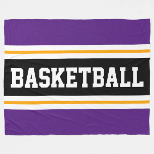 BASKETBALL Fun Royal Purple Black Yellow Stripes Fleece Blanket
