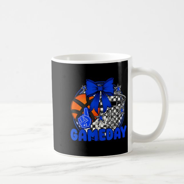Basketball Game Day Go Cheer Team Blue Coquette Ch Coffee Mug (Right)