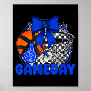 Basketball Game Day Go Cheer Team Blue Coquette Ch Poster