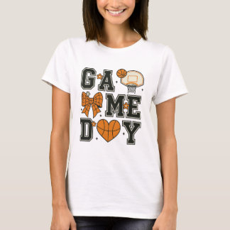 Basketball Game Day T-Shirt Design with Bow & Hear