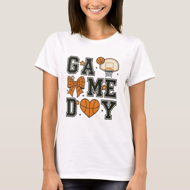 Basketball Game Day T-Shirt Design with Bow & Hear (Front)