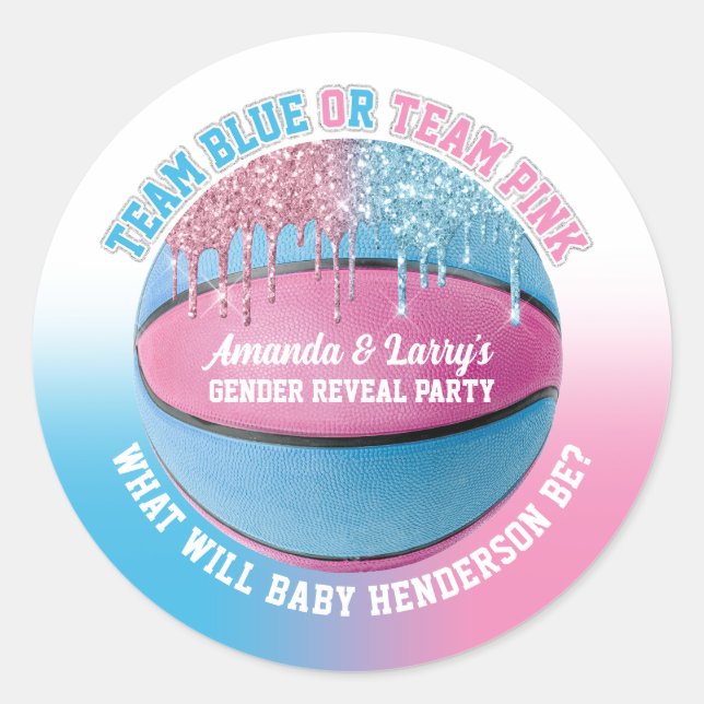 Basketball Gender Reveal Classic Round Sticker (Front)