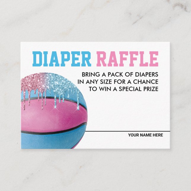 Basketball Gender Reveal Diaper Raffle Card (Front)