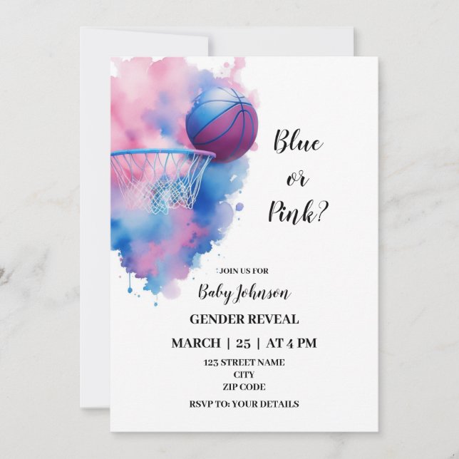 Basketball gender reveal invitation (Front)