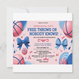Basketball Gender Reveal Invitation   Free Throws