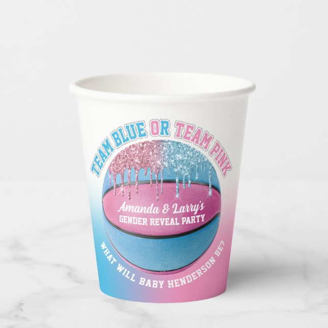 Basketball Gender Reveal Paper Cups (Front)