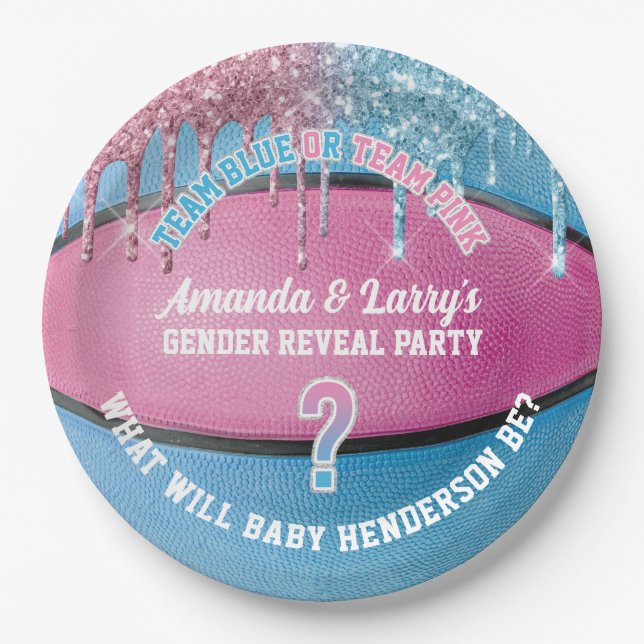 Basketball Gender Reveal Paper Plate (Front)