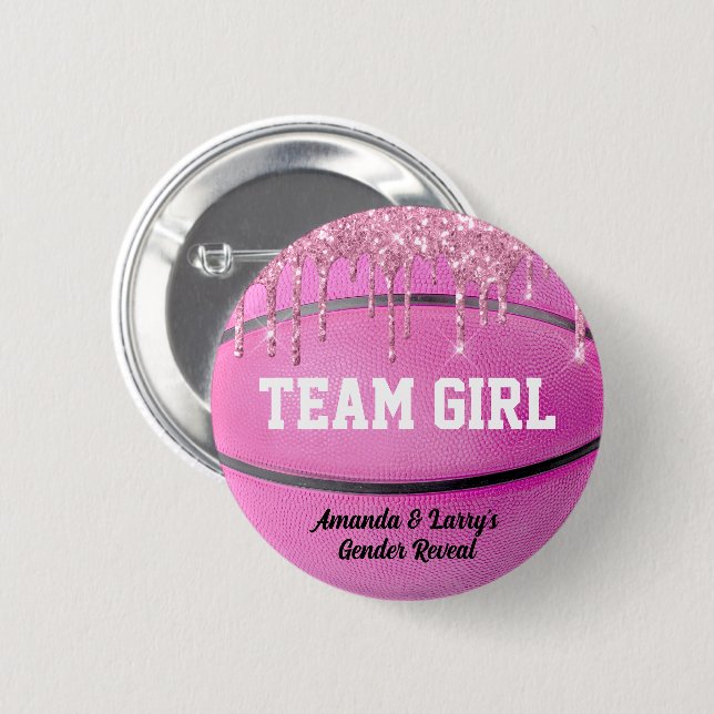 Basketball Gender Reveal Team Girl Button (Front & Back)