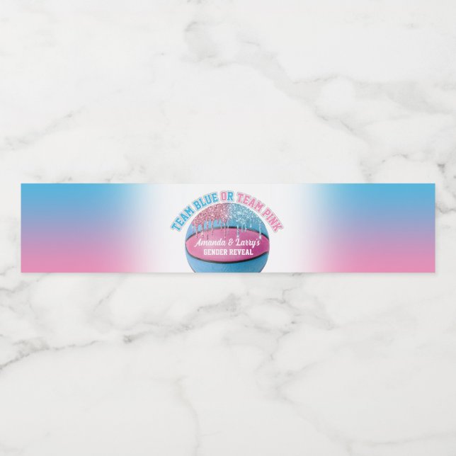 Basketball Gender Reveal Water Bottle Label (Single Label)