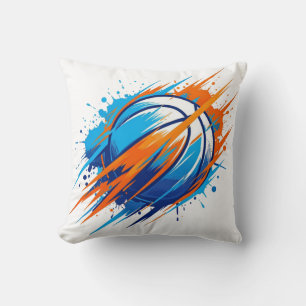 Basketball Gift for Dad Sports Fan Blue Orange Log Cushion