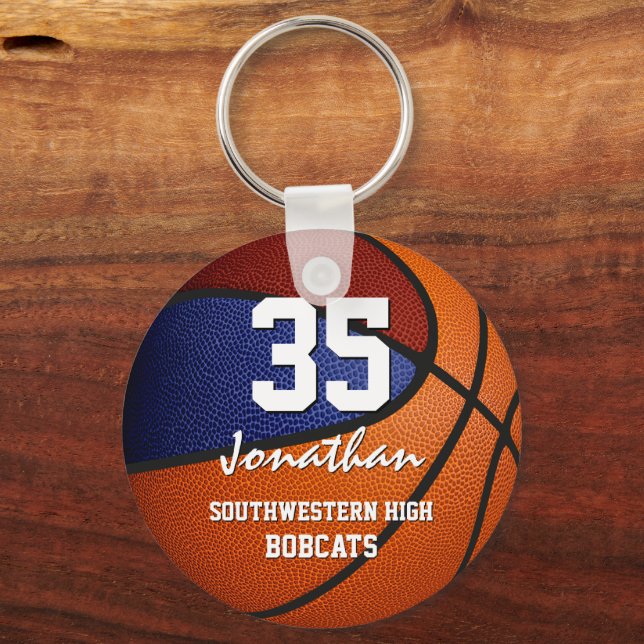 basketball gifts with maroon blue team colours key ring (Front)