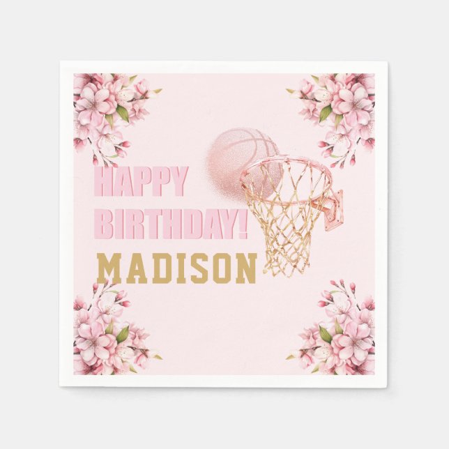 Basketball Girl Birthday Personalised Napkin (Front)