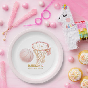Basketball Girl Birthday Personalised Paper Plate