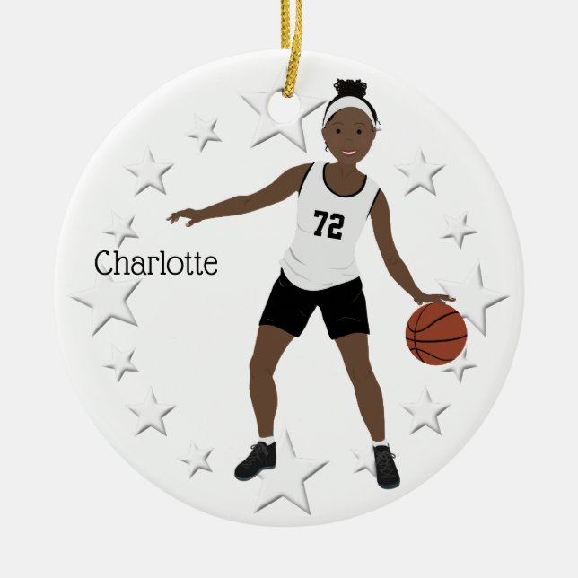 Basketball Girl Black And White Ceramic Ornament (Front)