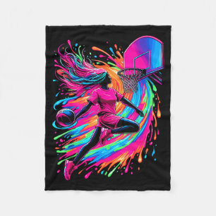 Basketball Girl Colorful  Fleece Blanket