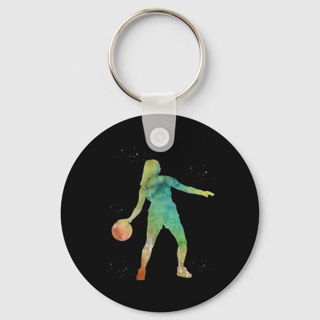 Basketball Girl Playing  Key Ring (Front)