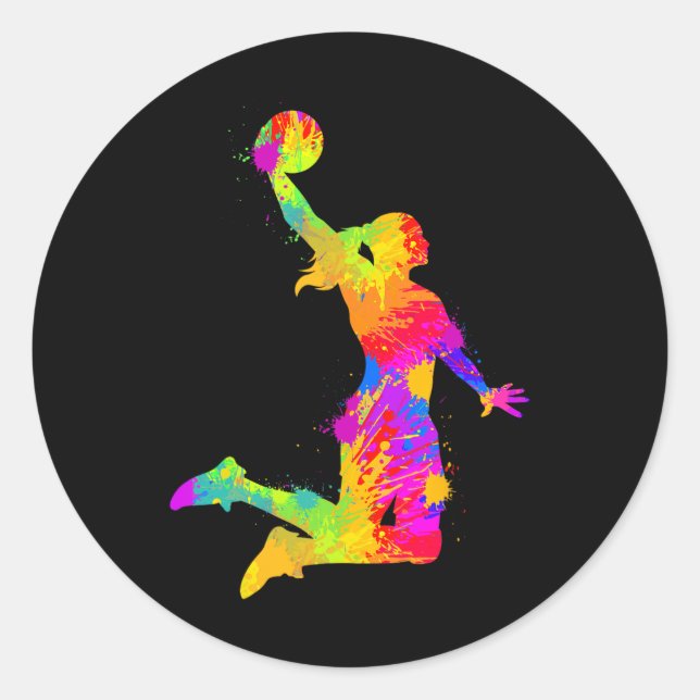 Basketball Girl Women Girls  Classic Round Sticker (Front)
