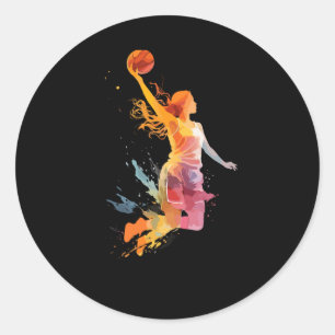 Basketball Girl Women Girls Classic Round Sticker
