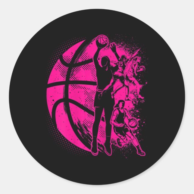 Basketball Girl Women Kids Female Basketball Team  Classic Round Sticker (Front)