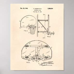 Basketball Goal 1944 Patent Art Old Peper Poster