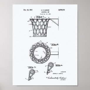 Basketball Goal 1951 Patent Art White Paper Poster