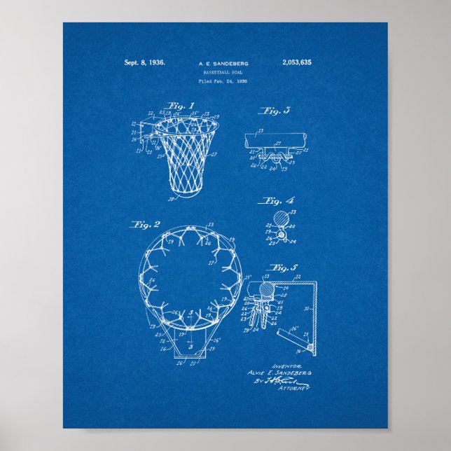 Basketball Goal Patent - Blueprint Poster (Front)