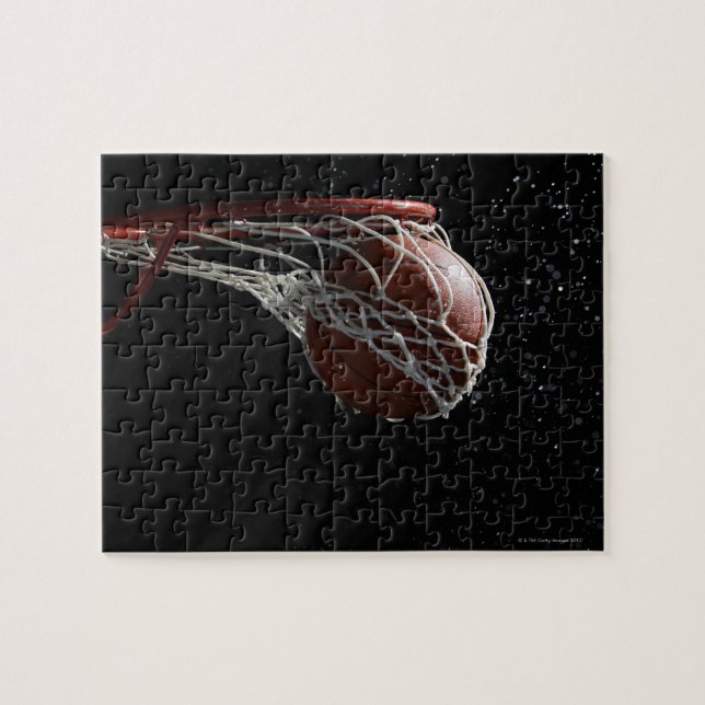 Basketball going through hoop 2 jigsaw puzzle (Horizontal)