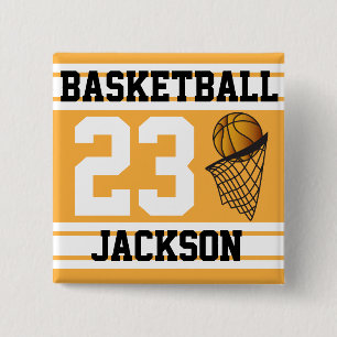 Basketball Gold & White Stripes DIY Text 15 Cm Square Badge