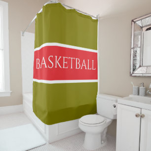 BASKETBALL Golden Olive White Bright Red Stripes Shower Curtain
