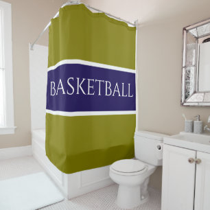 BASKETBALL Golden Olive White Navy Blue Stripes Shower Curtain
