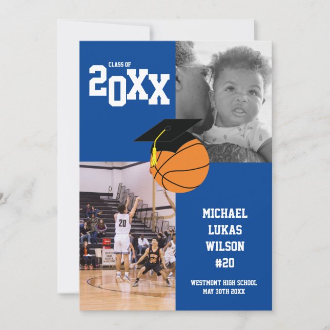 Basketball Graduation Sports Blue Announcement (Front)