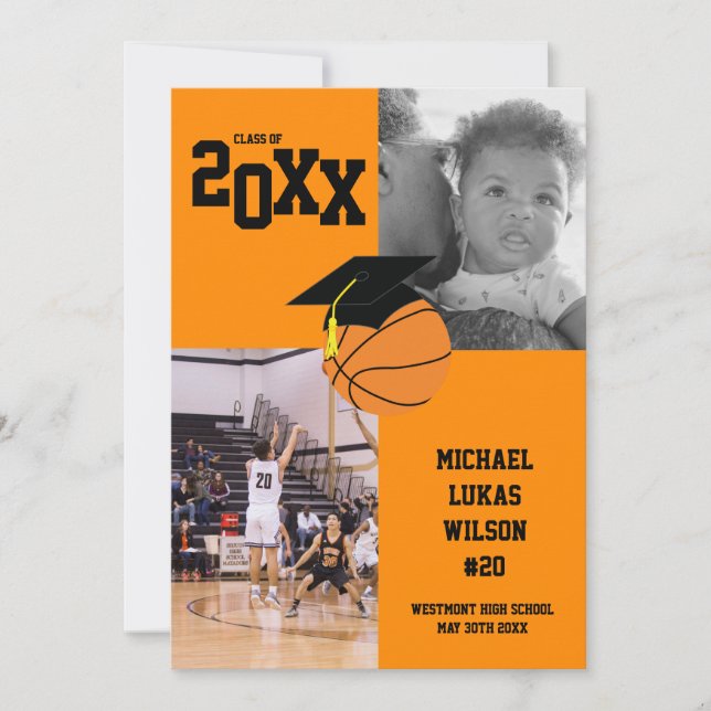 Basketball Graduation Sports Orange Announcement (Front)