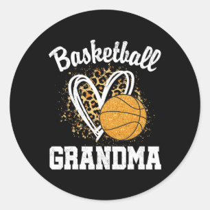 Basketball Grandma Leopard Heart Classic Round Sticker