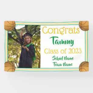 Basketball Green & Gold One Photo Graduation Banner