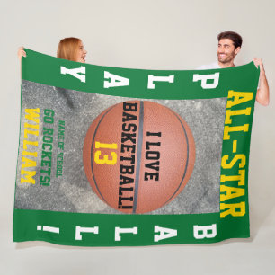 Basketball Green Team Name Fleece Blanket