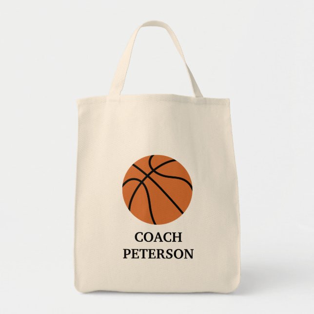 BASKETBALL Grocery Tote Bag - add a NAME! (Front)