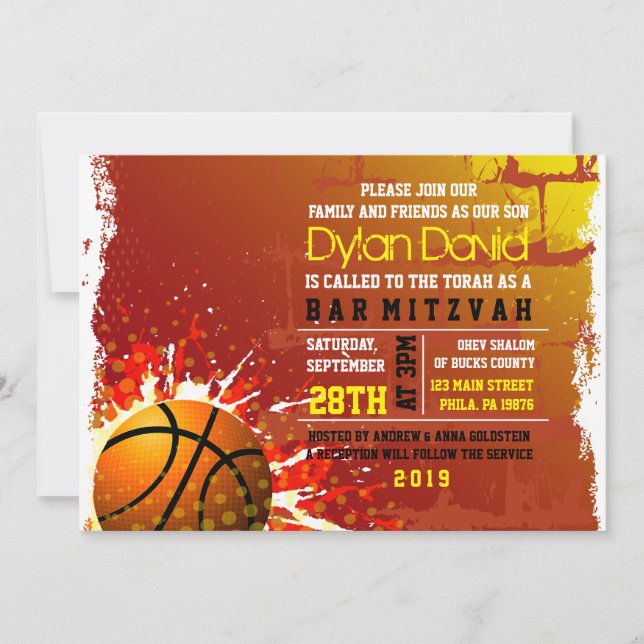 BASKETBALL GRUNGE Bar Mitzvah Invitation (Front)
