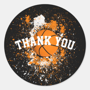 Basketball Grunge Paint Splatter Orange Black Classic Round Sticker