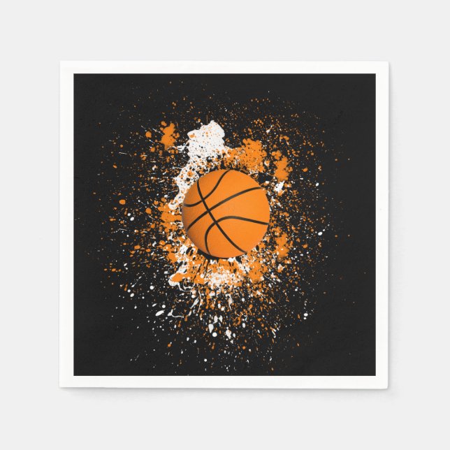 Basketball Grunge Paint Splatter Orange Black Napkin (Front)