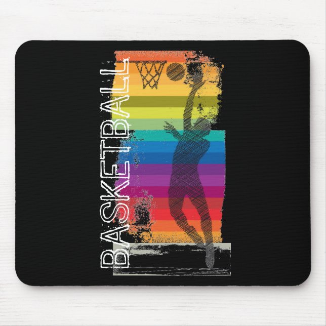 Basketball Grunge Rainbow Illustration black Mouse Mat (Front)