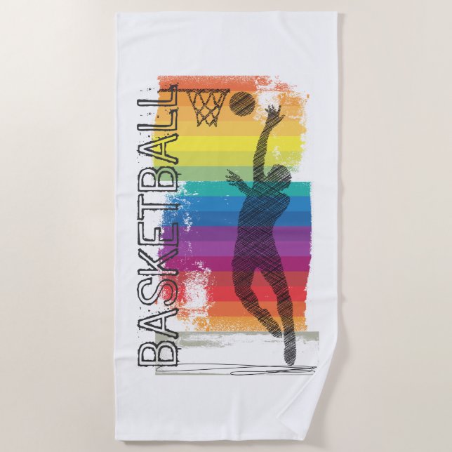 Basketball Grunge Rainbow Illustration White Beach Towel (Front)