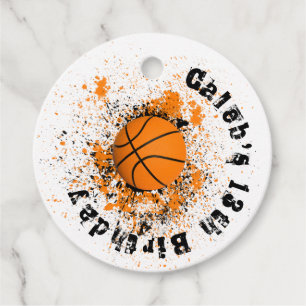 Basketball Grunge  Splatter Orange Black Party Favour Tags