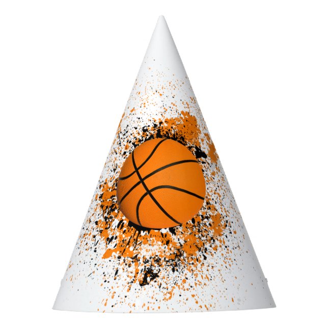 Basketball Grunge  Splatter Orange Black Party Hat (Front)