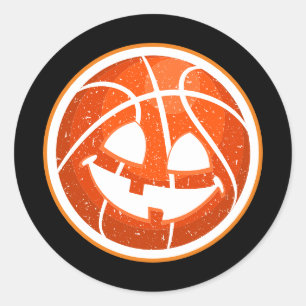  Basketball  Halloween Pumpkin Orange on black  Classic Round Sticker