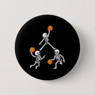 Basketball Halloween Skeleton Dunking Dribble Boys 6 Cm Round Badge