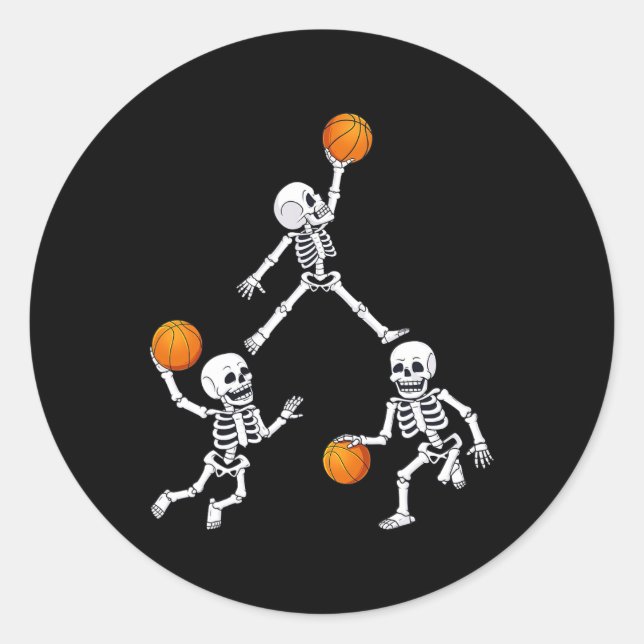 Basketball Halloween Skeleton Dunking Dribble Boys Classic Round Sticker (Front)